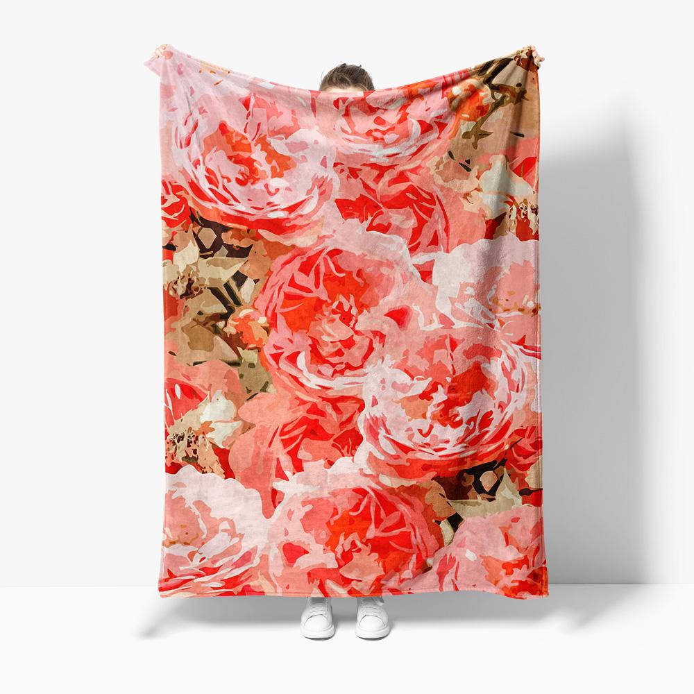 Watercolor Floral Fleece Blanket Soft Warm Throw Blanket Bed Sofa Decorative Throw Cover Gift 75x100cm (30x40inch)