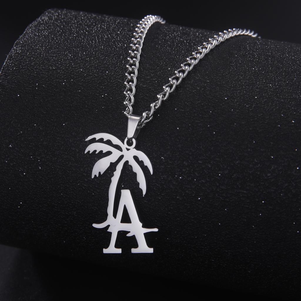 Cazador Coconut Tree Pendant Necklaces for Men Women Jewelry Stainless Steel Letter A Neck Chain Necklace Wedding Gift Wholesale