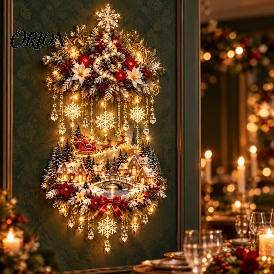 Festive Living Room Decor Bethlehem Star Lighted Christmas Wall Decor, LED Nativity Scene Hanging Indoor Holiday Sign Ornament with House Reindeer