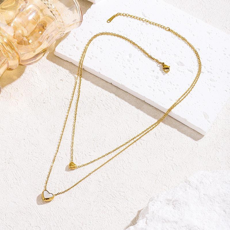 Elegant Double Layer Heart Necklace for Women: Gold-Plated Titanium Steel, Luxury Ins Style
