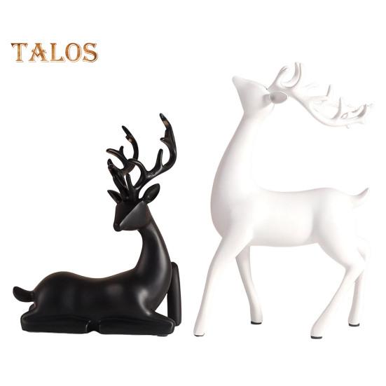 2 Pcs Tabletop Reindeer Ornament Resin Elk Figurines Standing Deer And Lying Deer Sculpture for Home Office Desk Decor