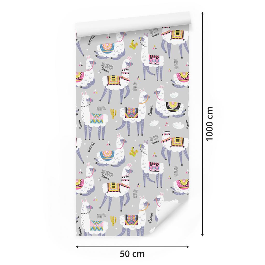 Llamas and colorful animals wallpaper for living room and bedroom 50x1000
