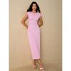Women's Long Dress, Fashionable Casual, Color Blocked, Striped Dress, Waist Cinched, Round Neck, Short Sleeved, Long