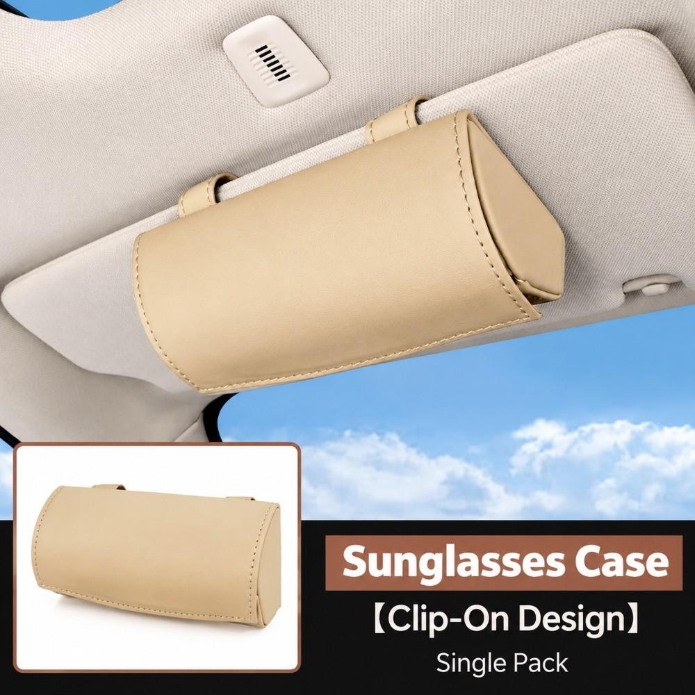 Leather Auto Organizer Box Beige Color Car Visor Accessories Portable Sunglasses Holder  Woman Man