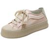 Sheepskin version of Spanish satin canvas shoes women's platform heightening casual versatile lace-up white shoes student muffin shoes