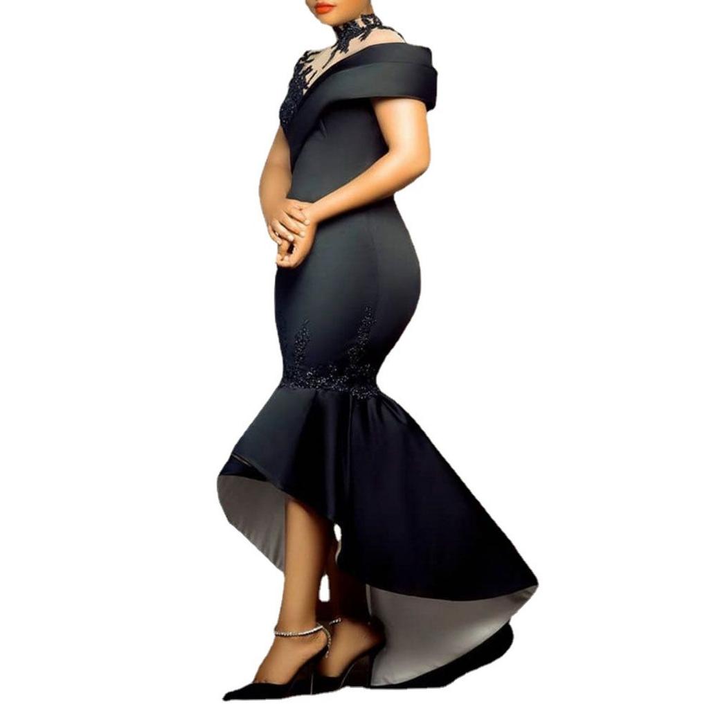 Women's New Black Mermaid Long Dress, Sexy Bodycon Party Evening Gown, European American Trendy Formal Dress