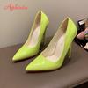 Aphixta Four Seasons Green Super High 12cm Stiletto Heels Women's Pumps Pointed Toe Patent Leather Office Shoes Plus 45