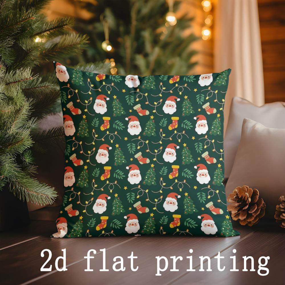 Home Decor Christmas Santa Pattern Pillowcase Suitable For Sofa Bedroom Car Pillow Cover Cushion Rectangular Back Cushion
