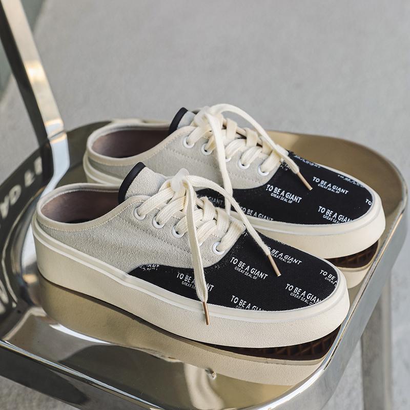 Summer Canvas Half Shoes for Men Leather Shoes Men Mules Casual Shoes Men Fashion Social Big Size Elegantes Walking Shoes