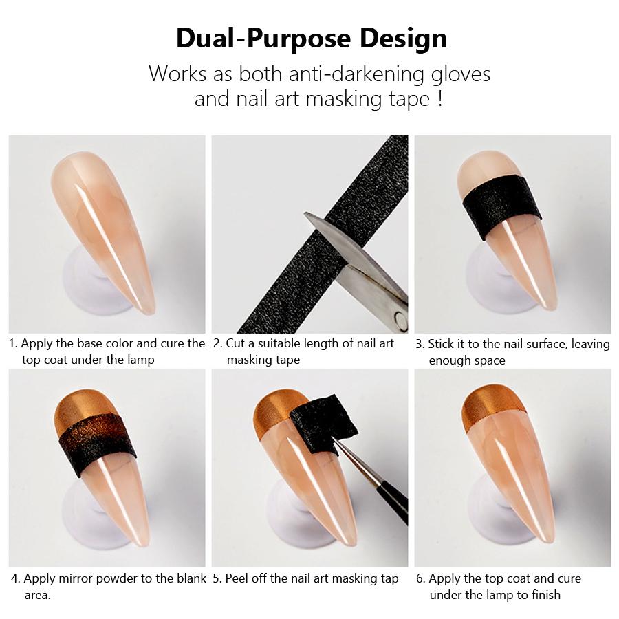 Black Nail Art Masking Tape, Light Blocking Film for Gel Curing UV Protecton Finger Tapes Manicure Tools