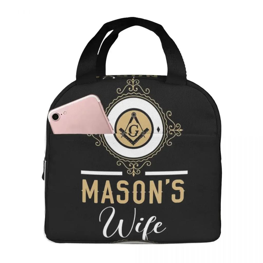 Masonic Mason Freemason Insulated Lunch Bag for Women Kids Portable Food Boxes Thermal Lunch Box Tote