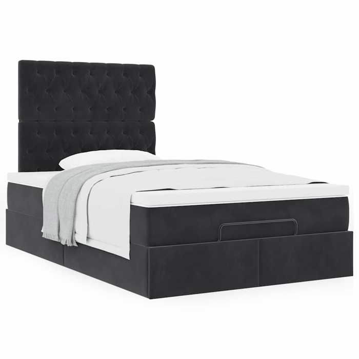 Exclusive House - Ottoman Bed Frame with Black Mattress 120x190 Cm Velvet