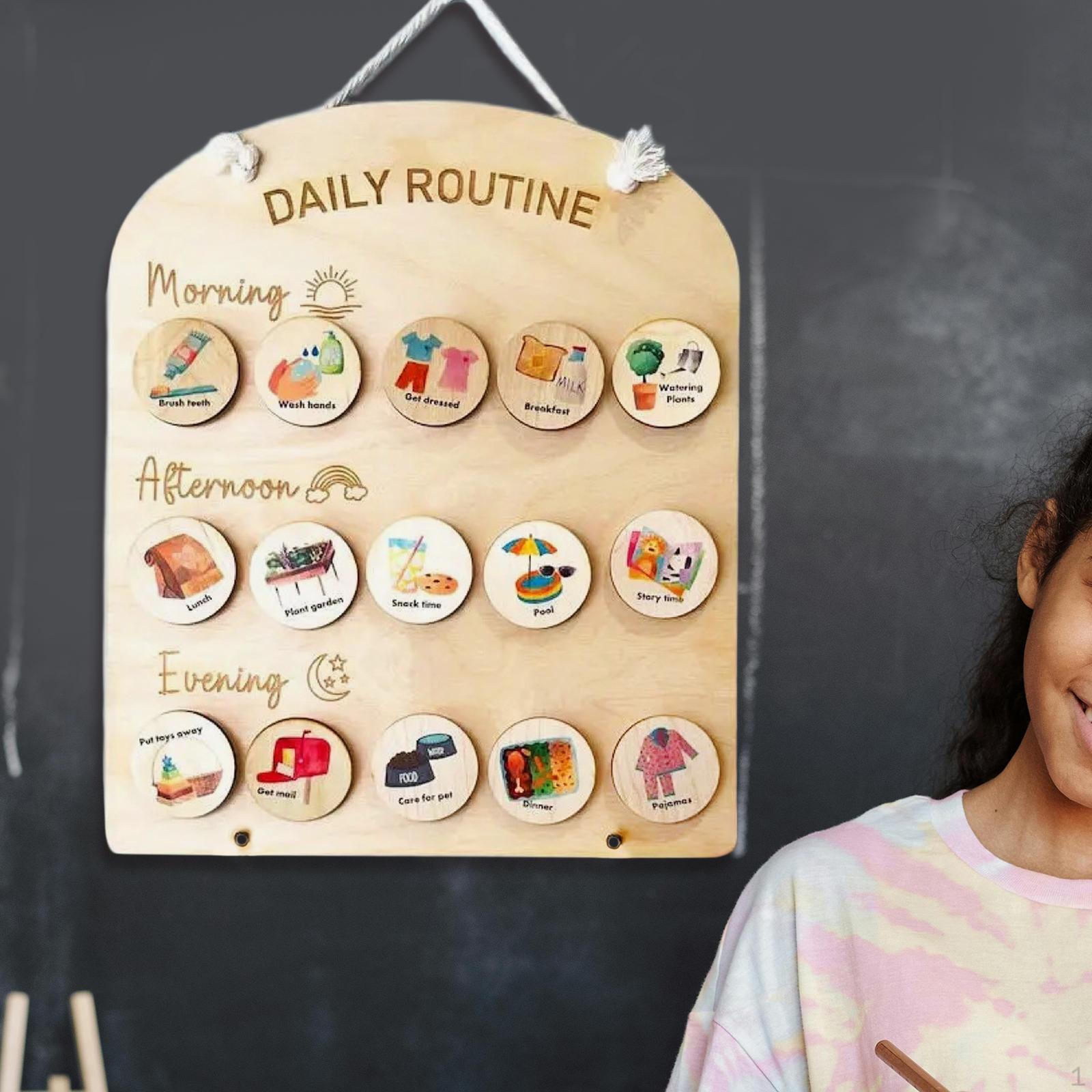 

Таблица распорядка дня для детей, Деревянная, Визуальное восприятие поручений, Расписание