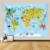 Nordic Style Animal World Map Tapestry Wall Hanging Children's Room Living Room Decor Beach Towel Thin Blanket Yoga Shawl Mat