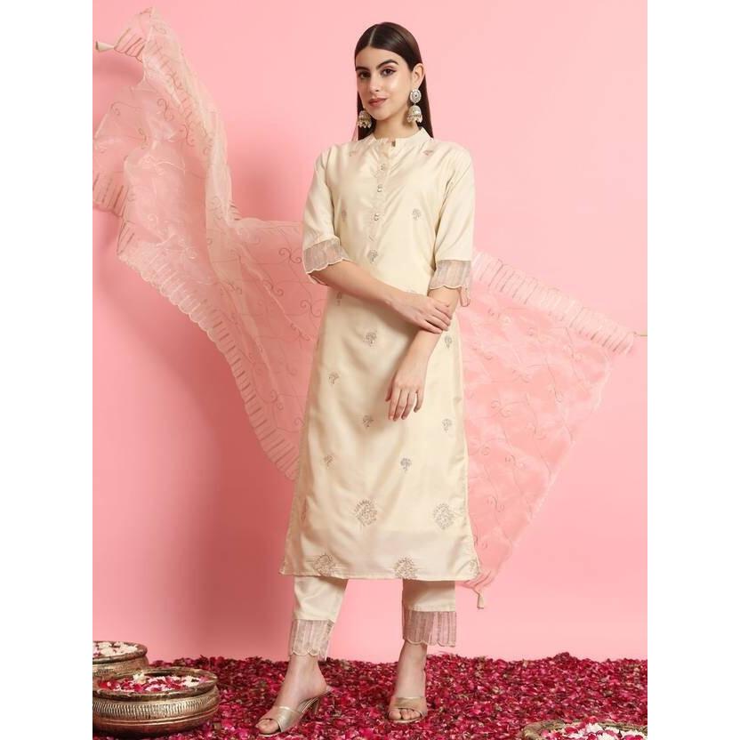 Women Designer Silk Blend Kurta Pant Dupatta Set Party Wear Top Tunic Kurti SC-2121