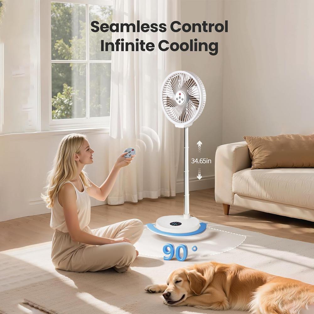 Folding wireless fan with silent timing left right rotation small night light home office outdoor camping 10 inch electric fan