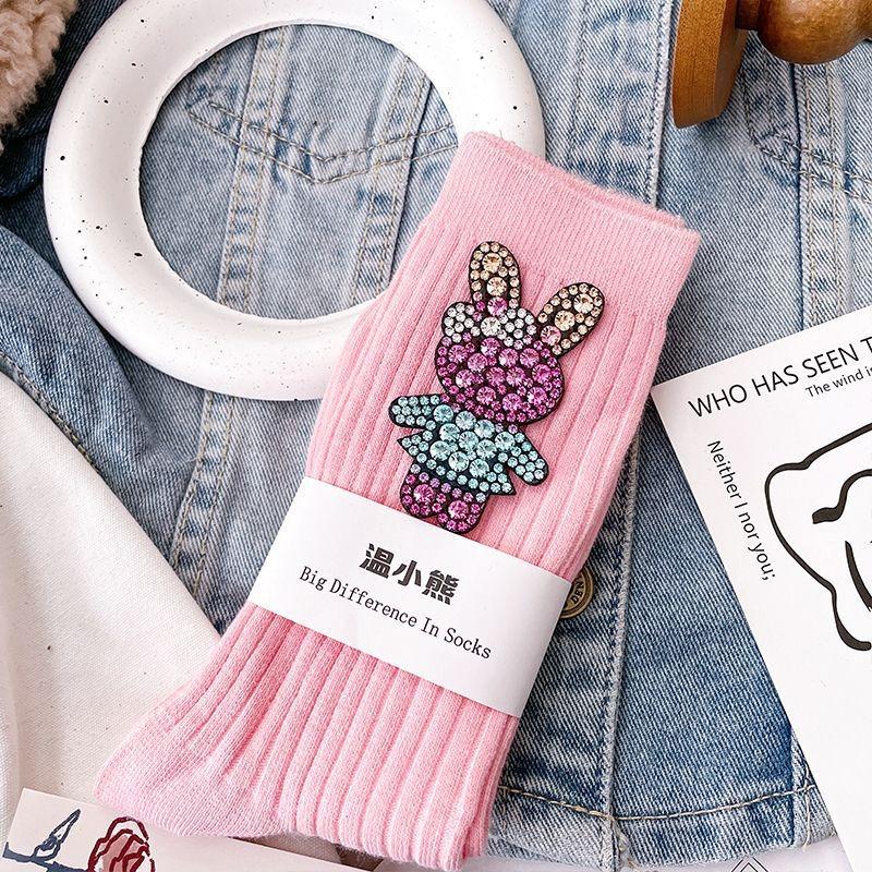 Diamond Cartoon Bunny Decoration Socks, Fashion Diamond Sparkling Women's Socks, Comfortable and Breathable Christmas Stockings