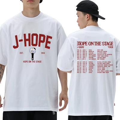 Kpop J-Hope Hope On The Stage Tour Setlist wydrukowano T-shirt 2025 Mężczyźni Kobiety Moda Y2k Koszulki z krótkim rękawem Unisex Bawełniane topy