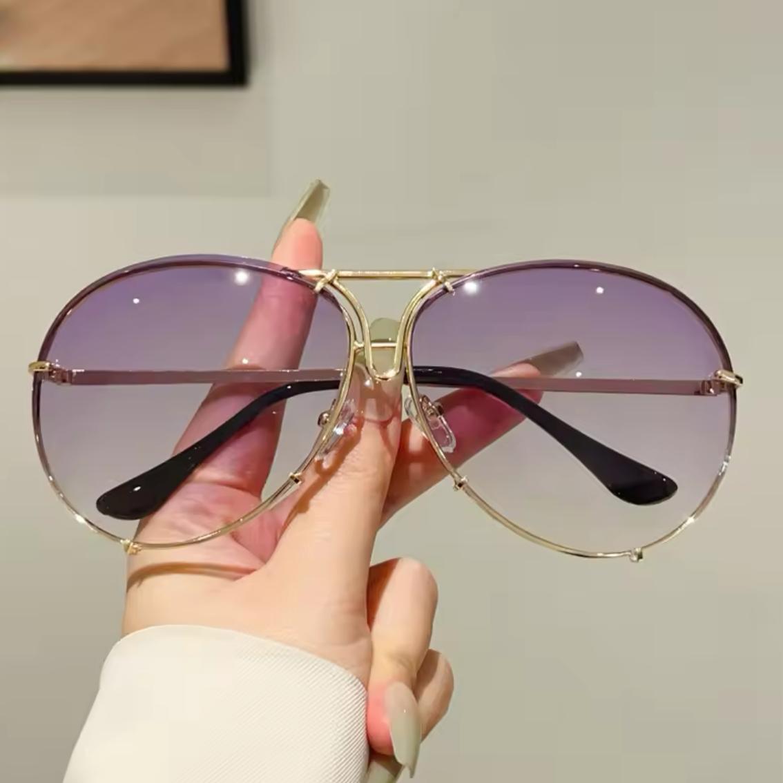 Panika Chen Women's Popular Fashion Pilot Sunglasses For Men Oversized Luxury Brand Designer Sun Glasses Vintage Gradient Punk Shades Uv400 Cm