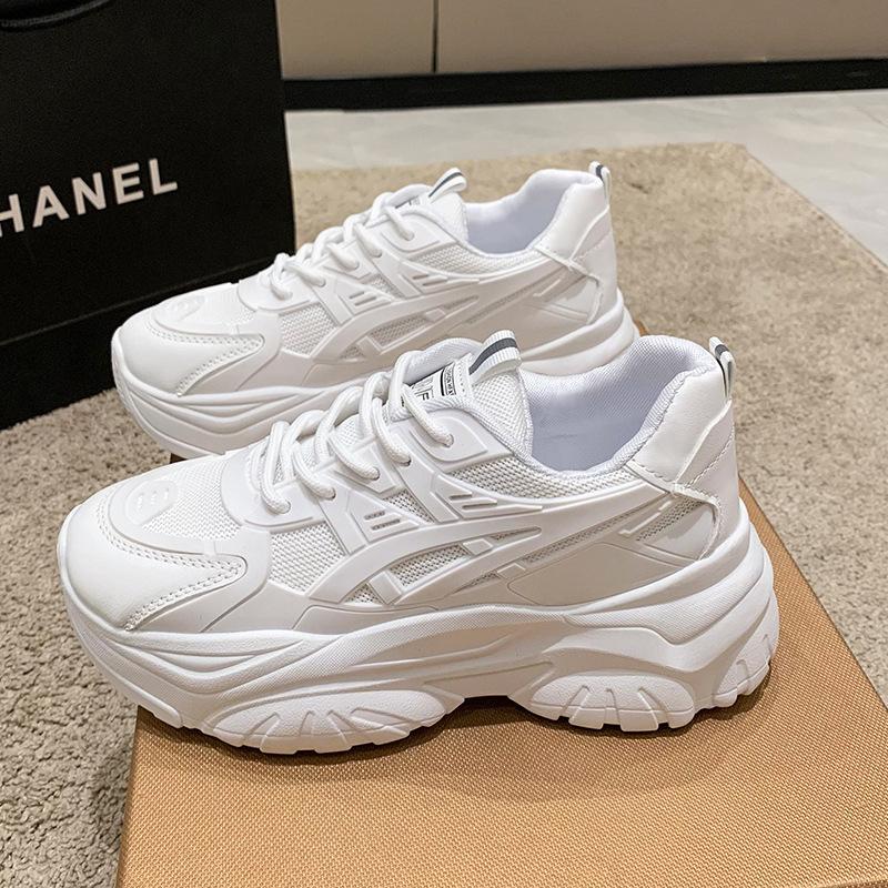 6CM Erhöhung Damen Sneaker mit dicker Sohle Frühling und Herbst Mode Outdoor Weiß Rutschfest Schnürschuh Atmungsaktiv Damen 35-40