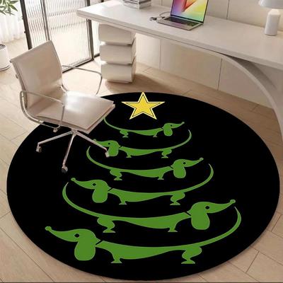 1 Stück Dackel Weihnachtsbüro Runder Teppich, Matte Geeignet Für Büro, Unter Bürostühlen Schlafzimmer Wohnzimmer Heimdekoration, Zimmerdeko