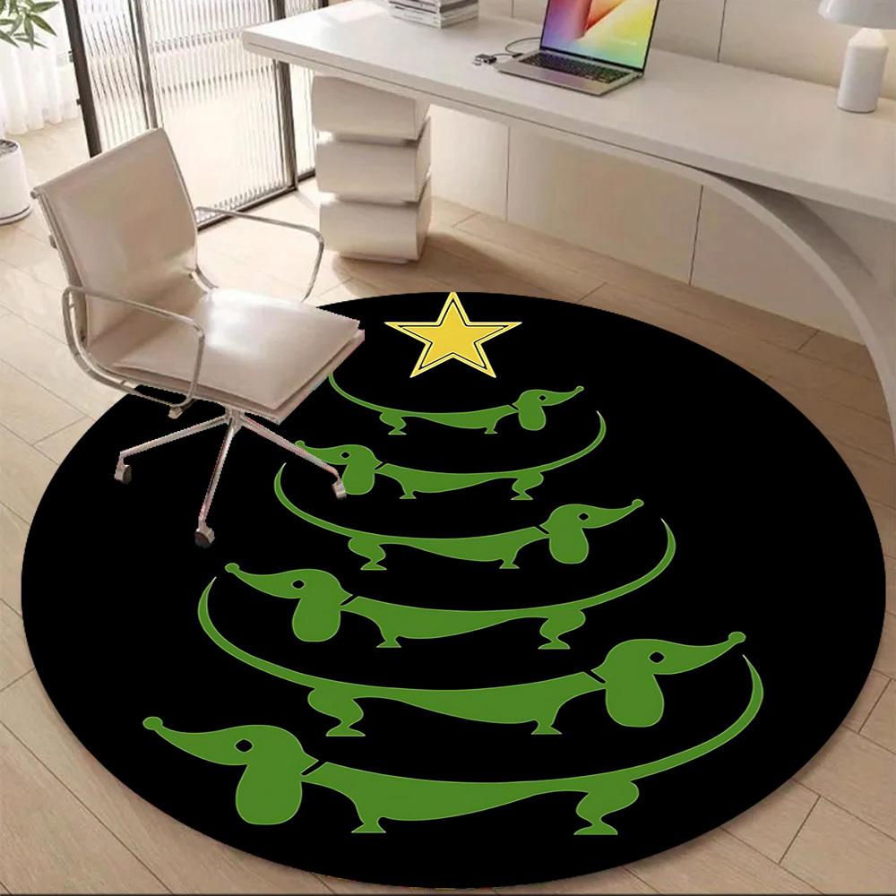 1 Stück Dackel Weihnachtsbüro Runder Teppich, Matte Geeignet Für Büro, Unter Bürostühlen Schlafzimmer Wohnzimmer Heimdekoration, Zimmerdeko
