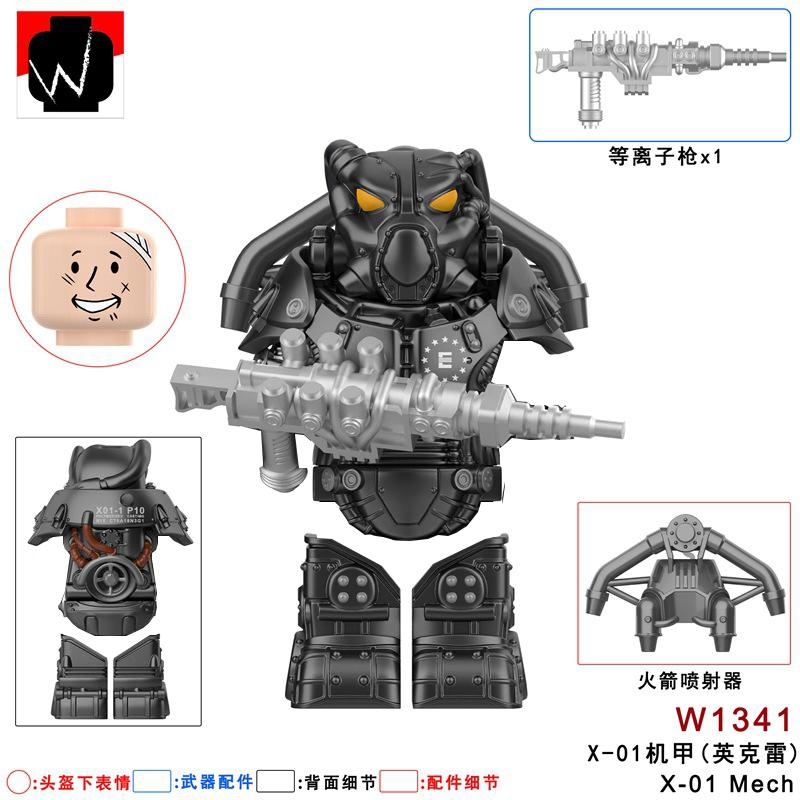 

MOC Military Bos Game T60 Power Armor Officers Soldiers Building Blocks Mini Anime Action Figures Knights Robots Bricks Toys