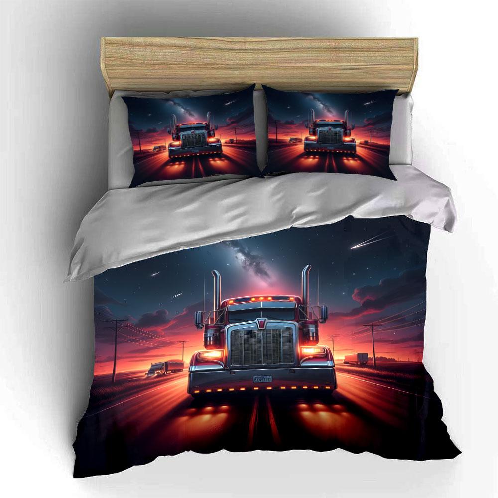 Trucking Night Scene Set Soft Comfortable Duvet Cover Bedding Set Included 1*Duvet Cover & 2*Pillowcases, Gift
