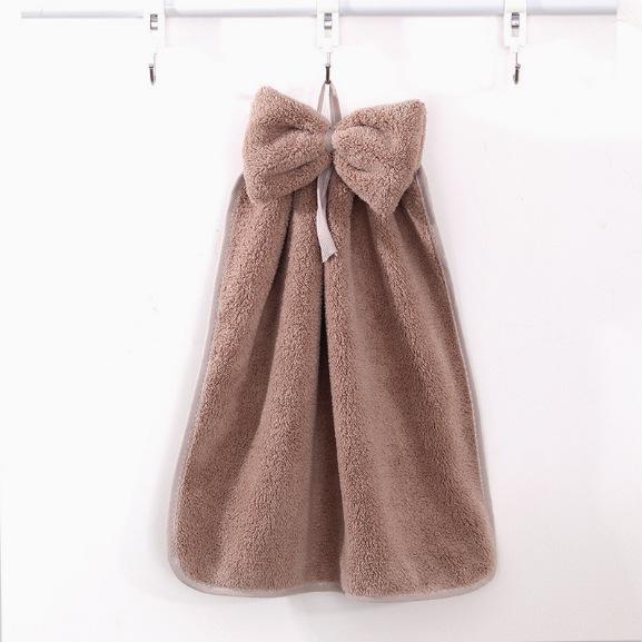 Coral Fleece Bow Hand Towel - Soft, Absorbent, Lint-Free, Hangable Cloth 