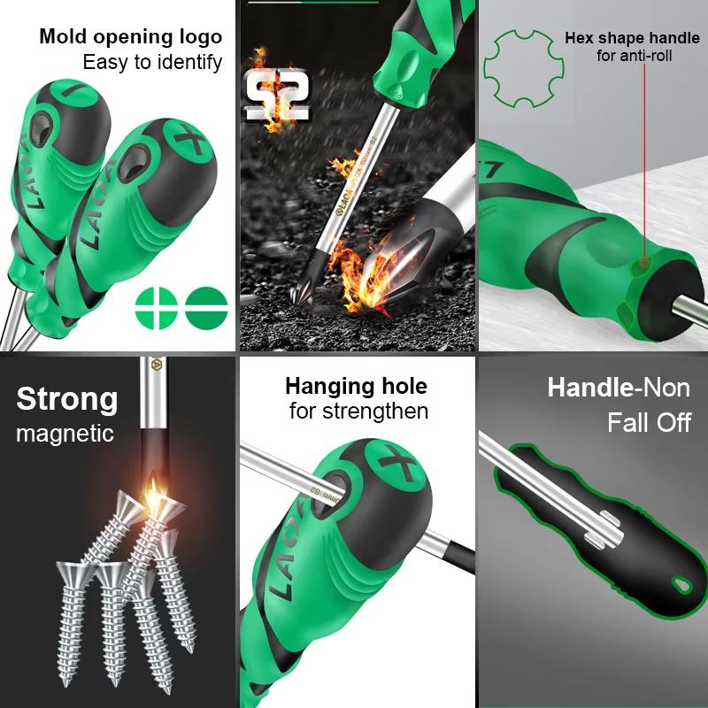 1 pz Cacciavite a taglio Materiale S2 Cacciaviti Phillips Manico Bicolore Cacciavite con Magnetismo