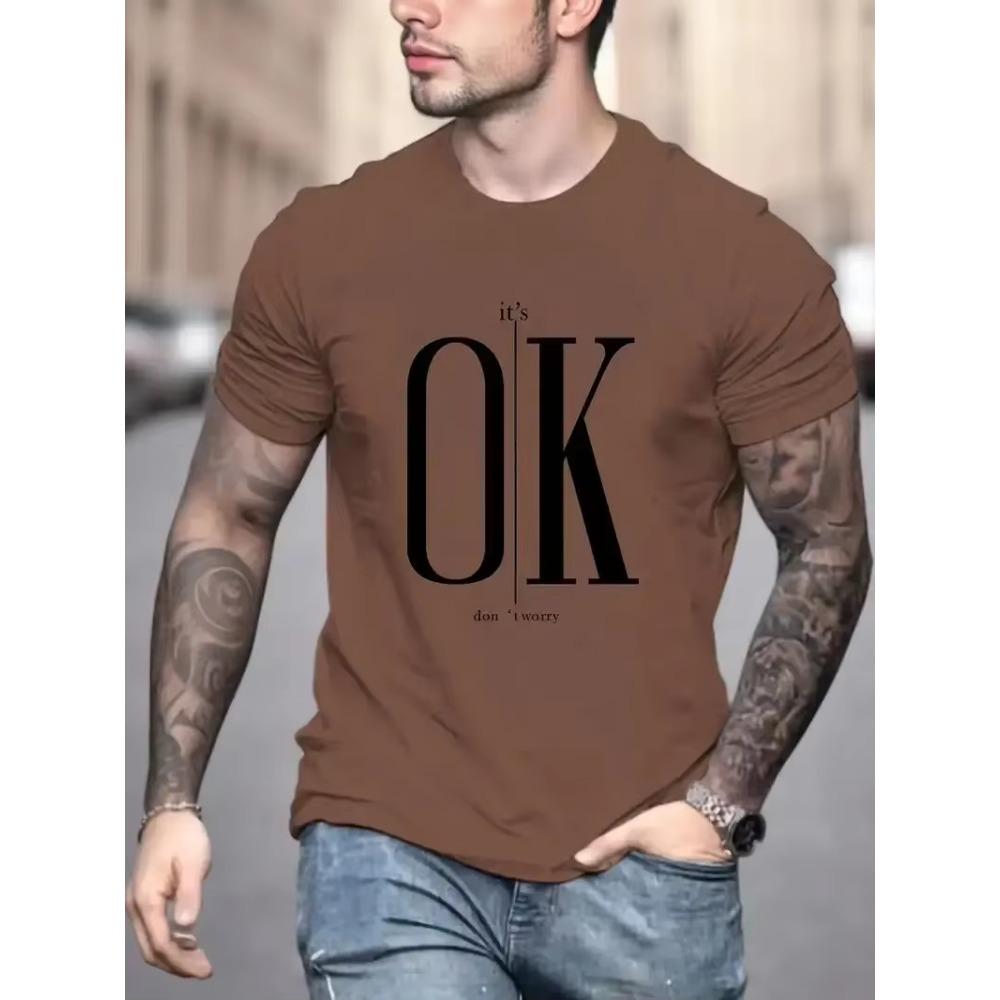 'It's Okay, Don't Worry 'Men's Casual Slightly Stretched Round Neck Pattern Cotton T-shirt Summer Men's Clothing
