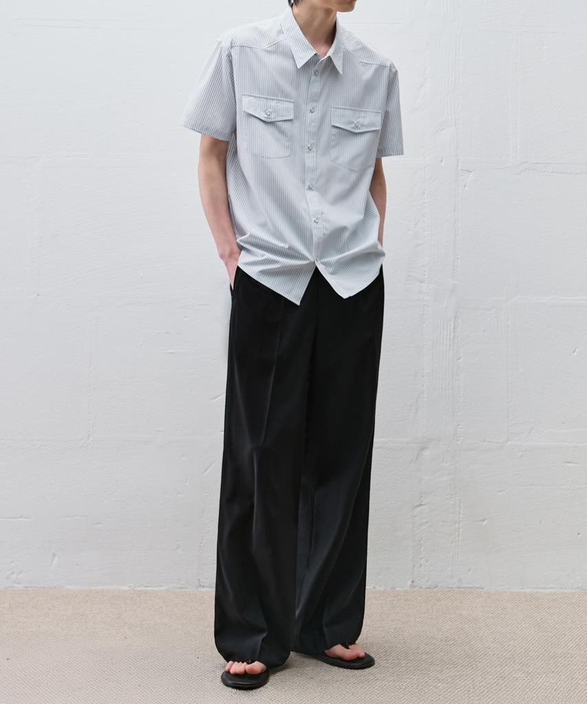 DRAW FIT Double-Pleated Elastic Wide Linen Slacks [Black]