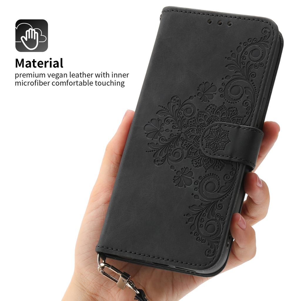 For Samsung Galaxy A25 5G (Global) (161.0 x 76.5 x 8.3mm) Case Flower Imprinted Phone Leather Cover with Straps