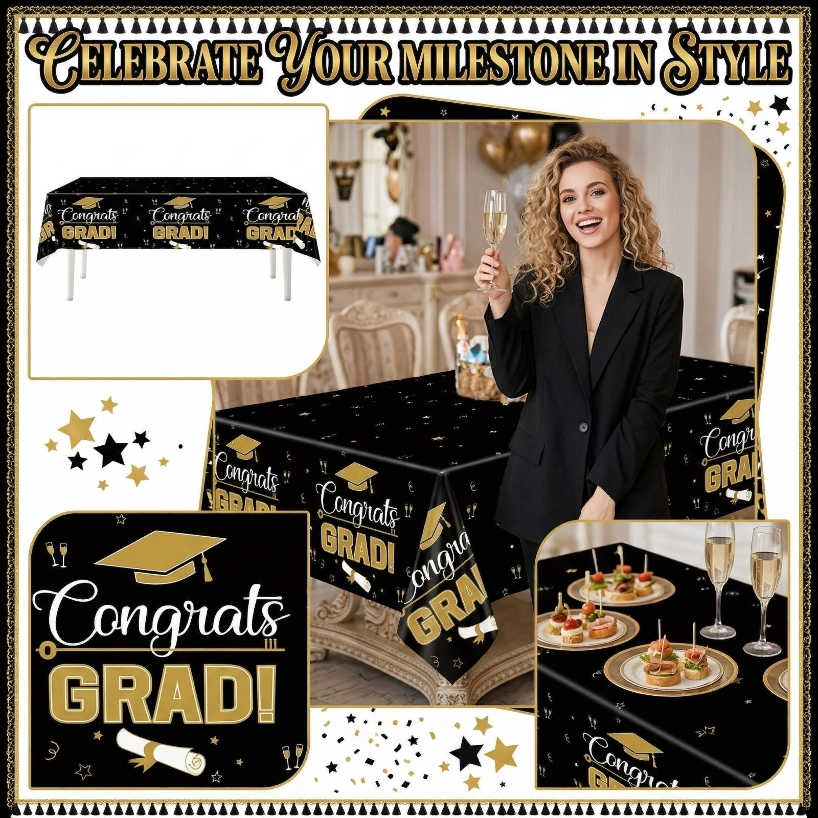 

Black And Gold Tablecloth Graduation-themed Party Supplies One Size
