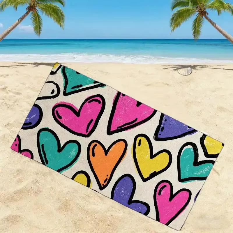 Charity Bazaar Festival Beach Towel, Love Theme Soft Quick Dry Absorbent Microfiber for Swimming Pool Travel Vacation