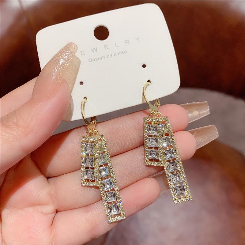 S925 Silber Diamant Geometrisch Koreanische Blume Perlenohrringe