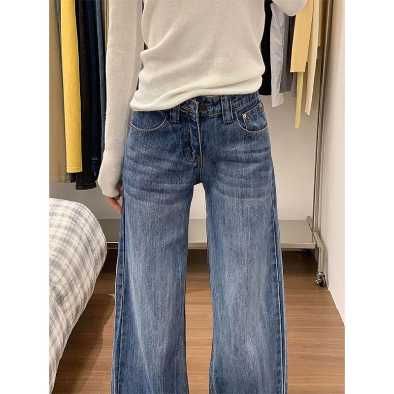 La Chapelle 7m2026 Spring High-Waisted Straight Loose Wide-Leg Drapey Fashionable Versatile Women s Jeans Blue Pants XS