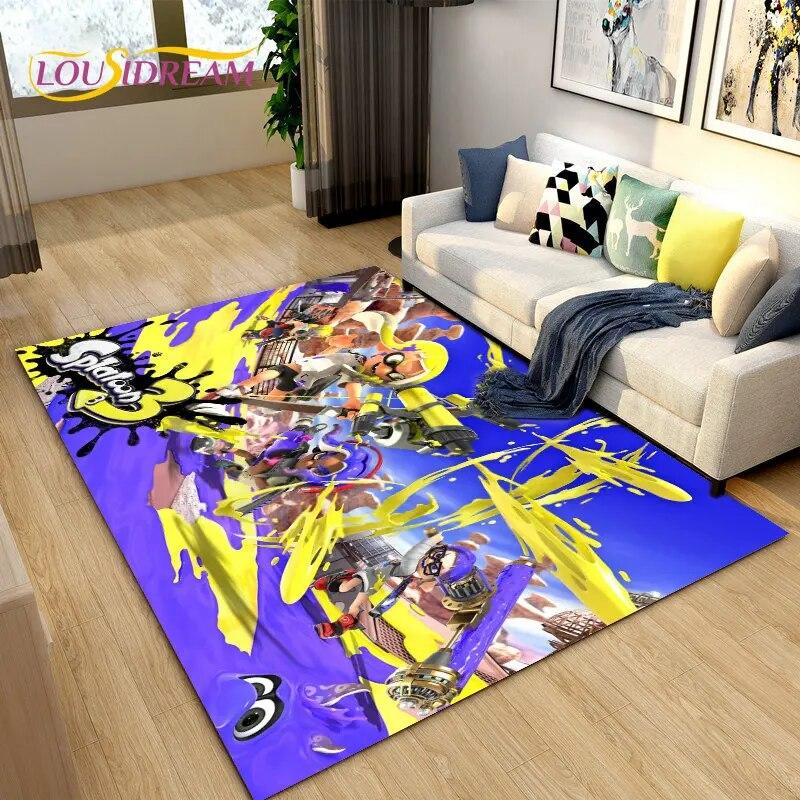 PC Splatoon, Hra Hráč Kreslený Oblastní Koberec, Koberec Koberec do Obývacího Pokoje Ložnice Pohovka Rohožka Dekorace, Dětská Hrací Protiskluzová Podložka na Podlahu