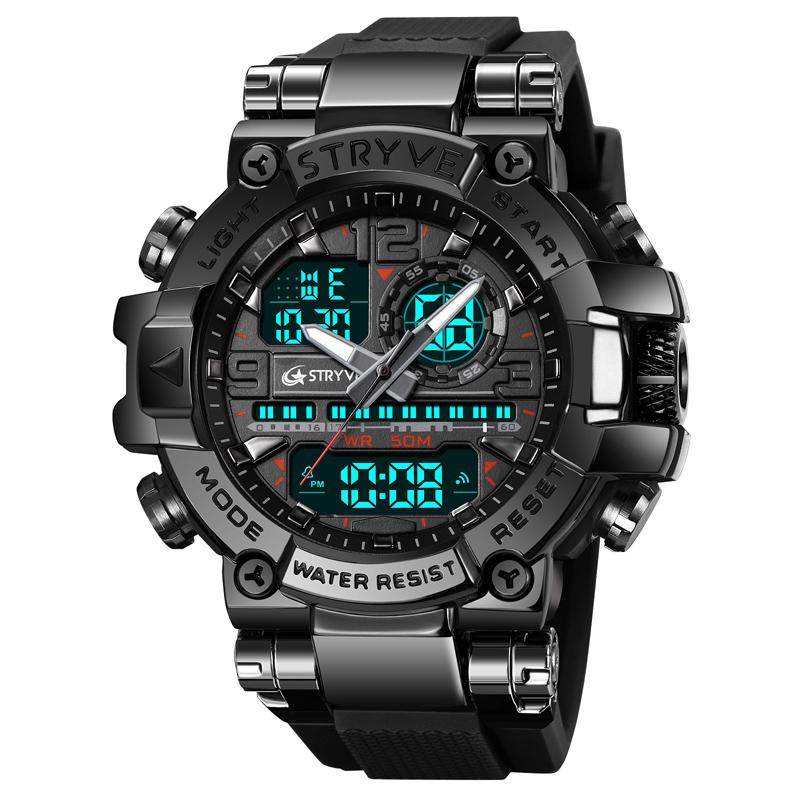 Fashion STRYVE 8025 Men's Watch Luxury 50M Waterproof Watch for Men with Analog-Digital Dual Movement Multifunctional Wristwatch