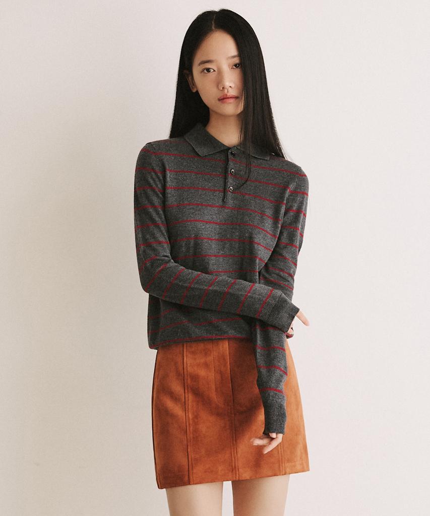 LEFTSEOUL Mono Stripe Collar Knit [Charcoal]