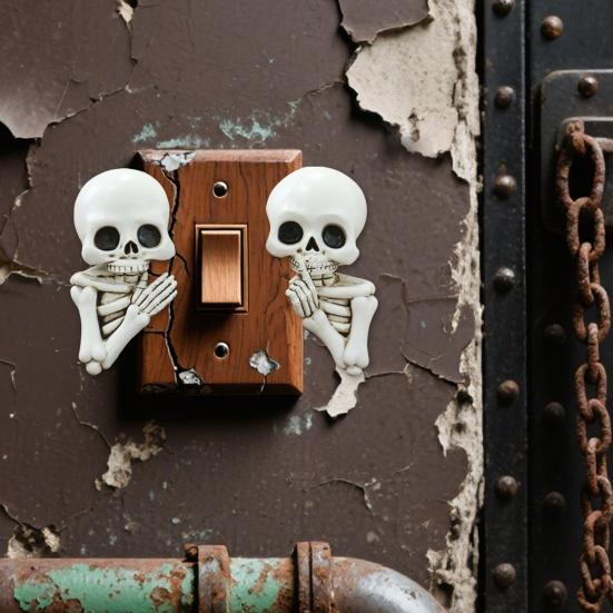 1 Pár Halloweenská Kostra Dekorace Samolepicí Strašidelná Pryskyřičná Kostra Samolepka na Vypínač Sváteční Párty Domov Kancelář Zeď Gotická Ozdoba Hlava Lebky