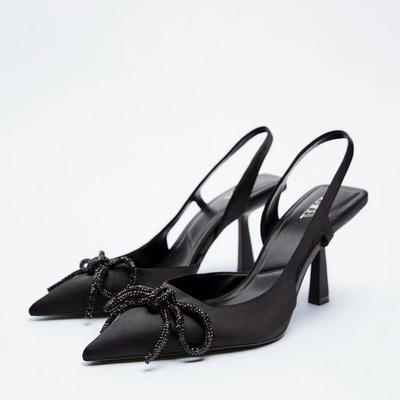 Őszi Téli Új Női Cipők Fekete Fényes Slingback Hegyes Magassarkú Papucs