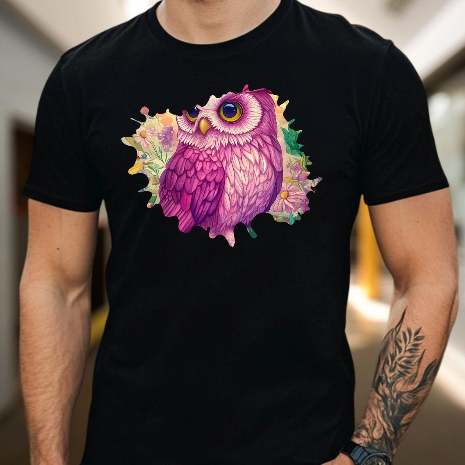 T-Shirt Herren Rosa Eule Motiv Baumwolle Größe S bis 5XL XL