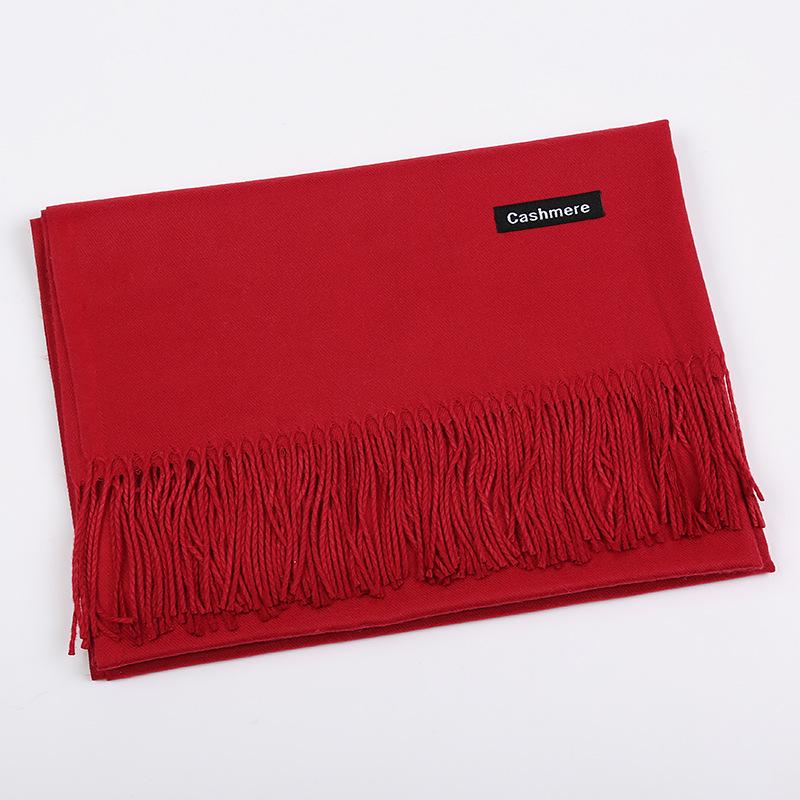 Solid Color Cashmere Scarf Women'S Autumn And Winter Explosion 220G Classic Light Board Monochrome Tassel Versatile Warm Shawl Gift