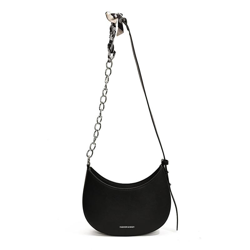 Simple retro versatile underarm bag texture commuter hand carry crescent bag solid color chain shoulder messenger bag