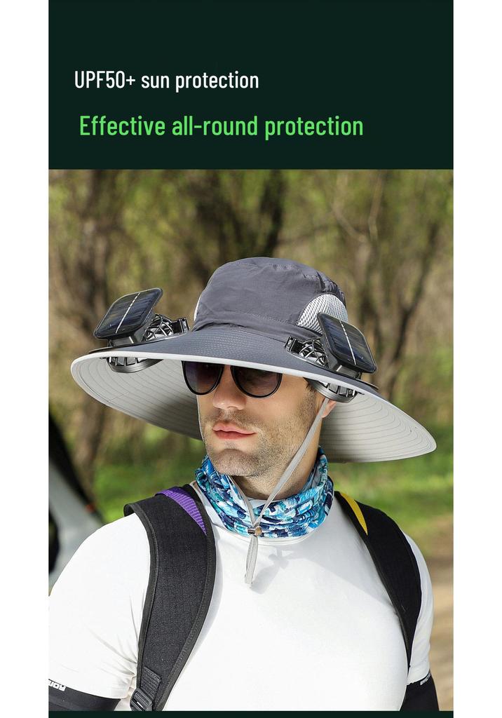 Solar-Powered Wide-Brim Hat with Fan & Face Shield for Outdoor Cycling, Fishing & Sun Protection