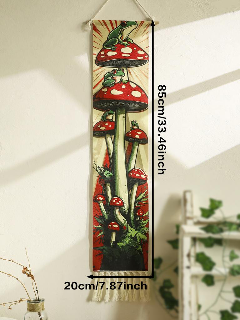 1pc Boho Mushroom and Frog Tapestry Wall Hanging, Retro Jungle Art Decorative Tapestry Banner,Wall Decor for Living Room Bedroom