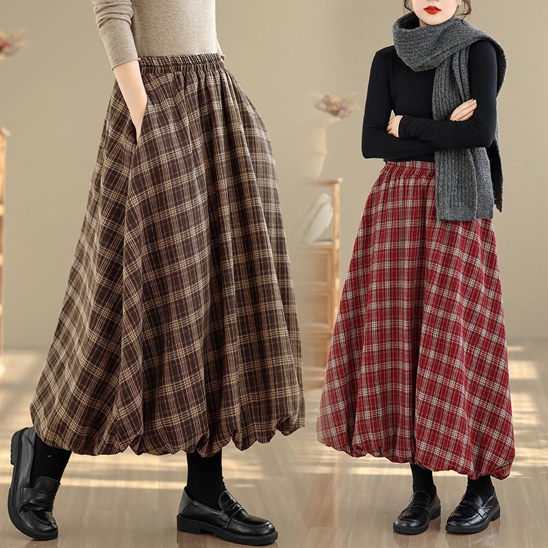 2025 Autumn/Winter High Waist Slimming Plaid Skirt - Mid-Length Japanese Style