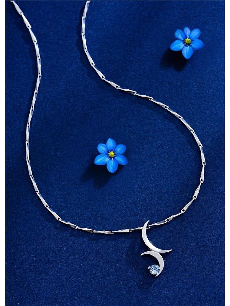 Double Moon S925 Sterling Silver Minimalist Clavicle Necklace - Korean High-End Light Luxury Design