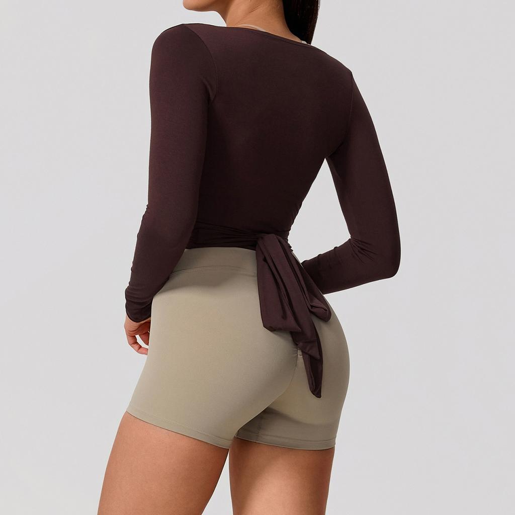 Hearuisavy Summer Women's Yoga Shirt Long Sleeve Sportswear Gym Breathable Quick Dry Sports Top Pilates Dance Ballet Wrap Tops